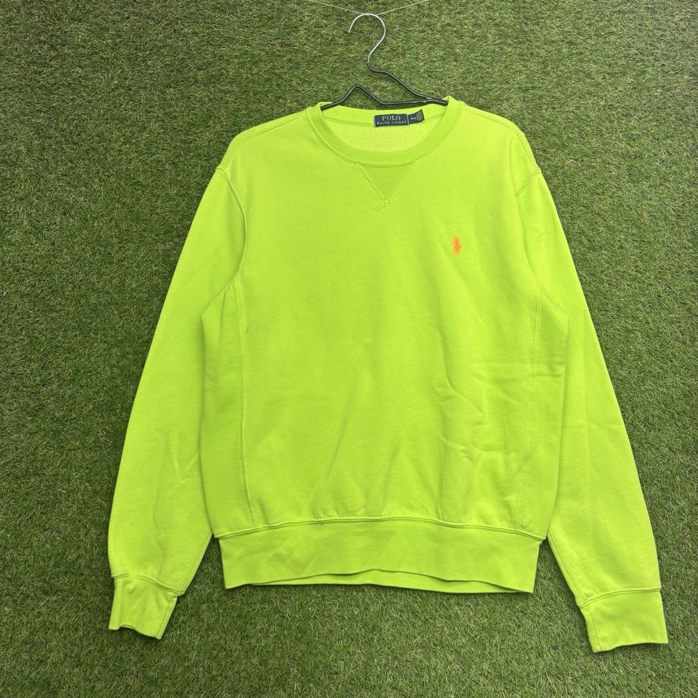 Ralph Lauren Polo Sweatshirt Mens Medium Light Weight Neon Green y2k Crewneck